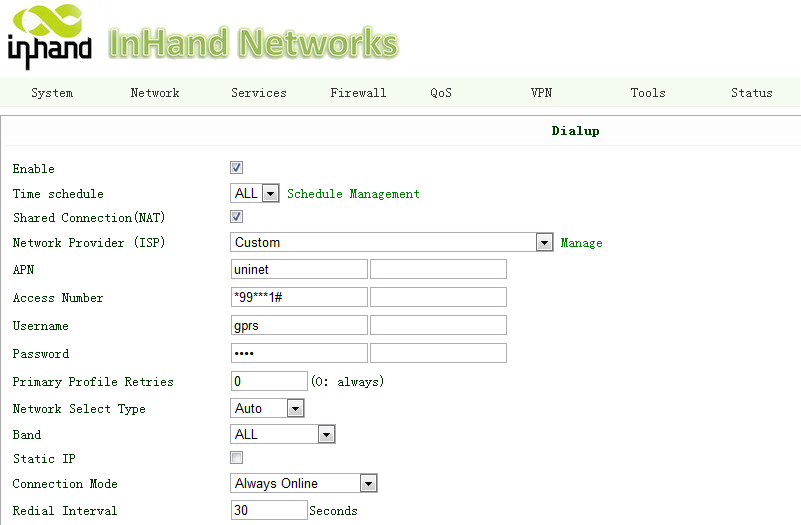 IR700拨号参数设置
